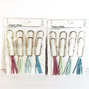 Lot of 2 American Crafts 4" Jumbo Gold Tone Paper Clips w/ Tassels Set of 4 New